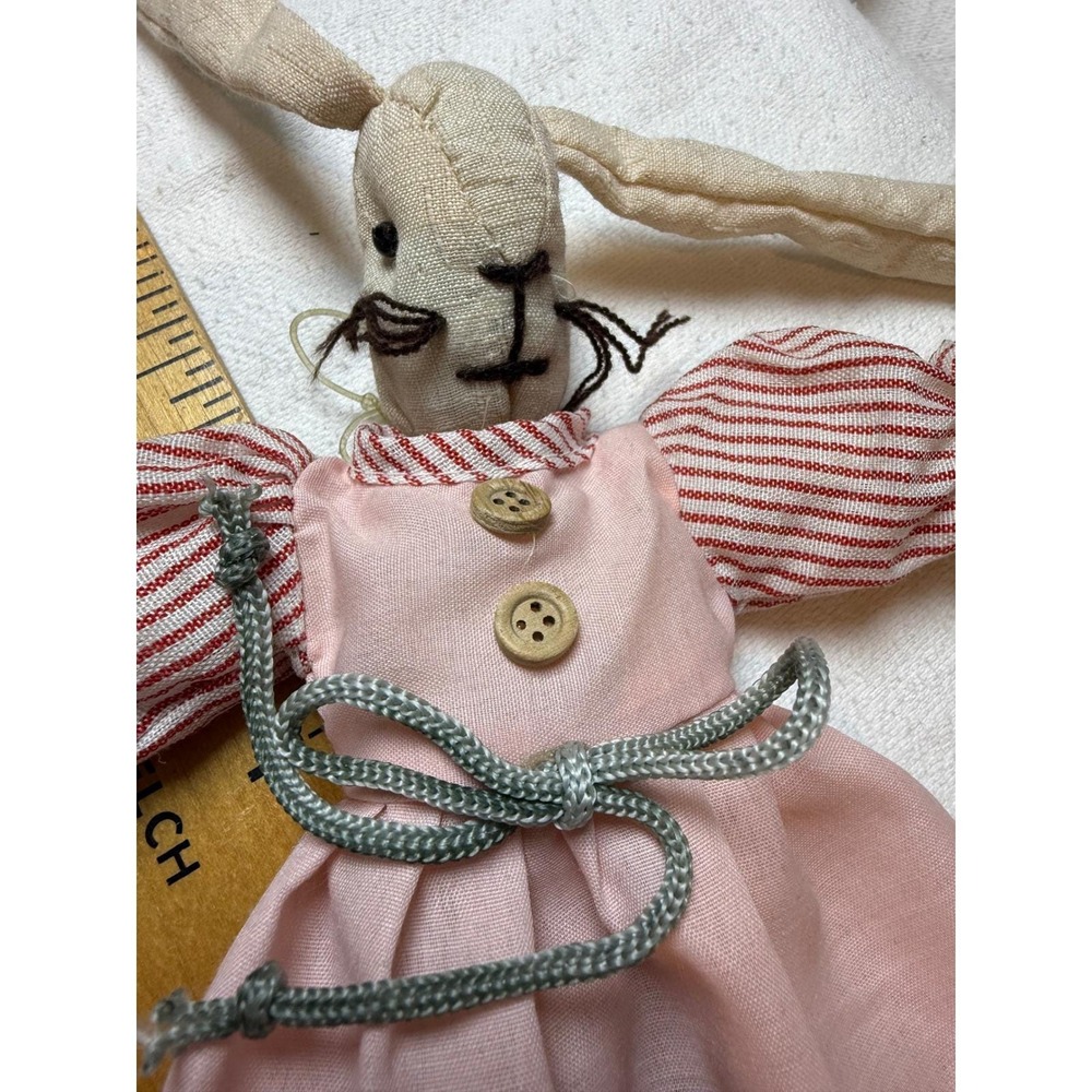 Handmade Fabric Rag‎ Doll Bunny Girl with Doll Friend Straw Hat